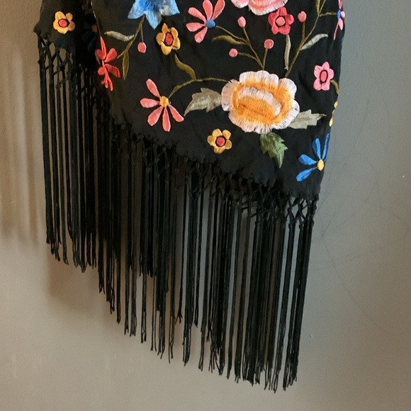 Caché vintage y2k fringe asymmetrical heavily embroidered 100% silk top - Picture 3 of 7